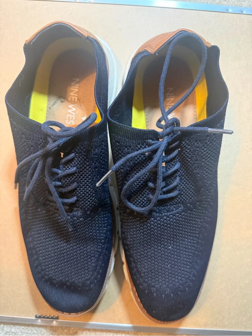 Nine West Navy Knit Lace-Up Oxfords with Yellow Insoles